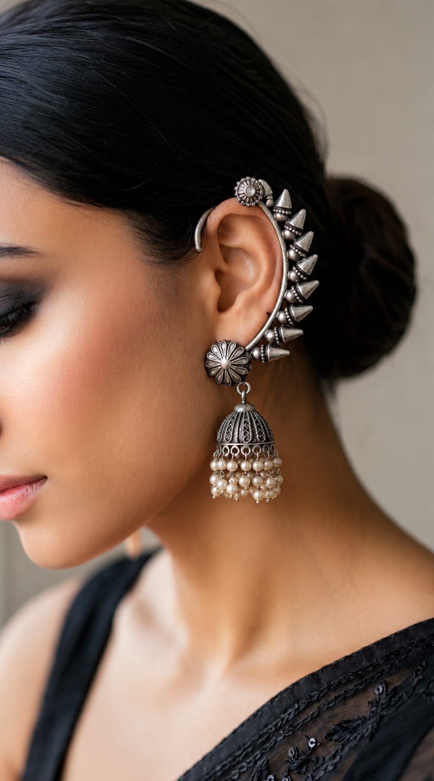 Spike Crown Pearl Jhumka Ear Cuff