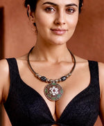 Meenal Oxidised Silver Enamel Mandala Torque Choker Necklace for Women