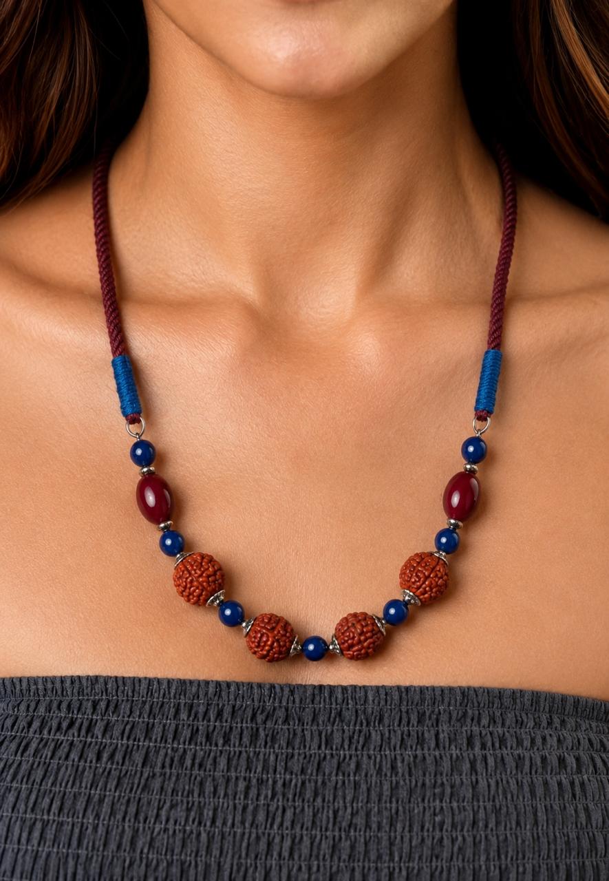 Alifiya Rudraksha & Lapis Bead Necklace