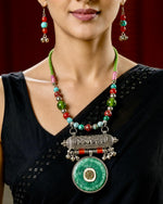 Meher Silver Multicolour Amulet Pendant Necklace Set