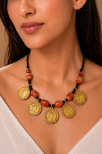 Queen's Gold Coin Carnelian Bead Necklace — handcrafted ethnic necklace India by HeerMaya