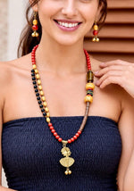 Kausar Long Multicolour Bead Pendant Necklace Set