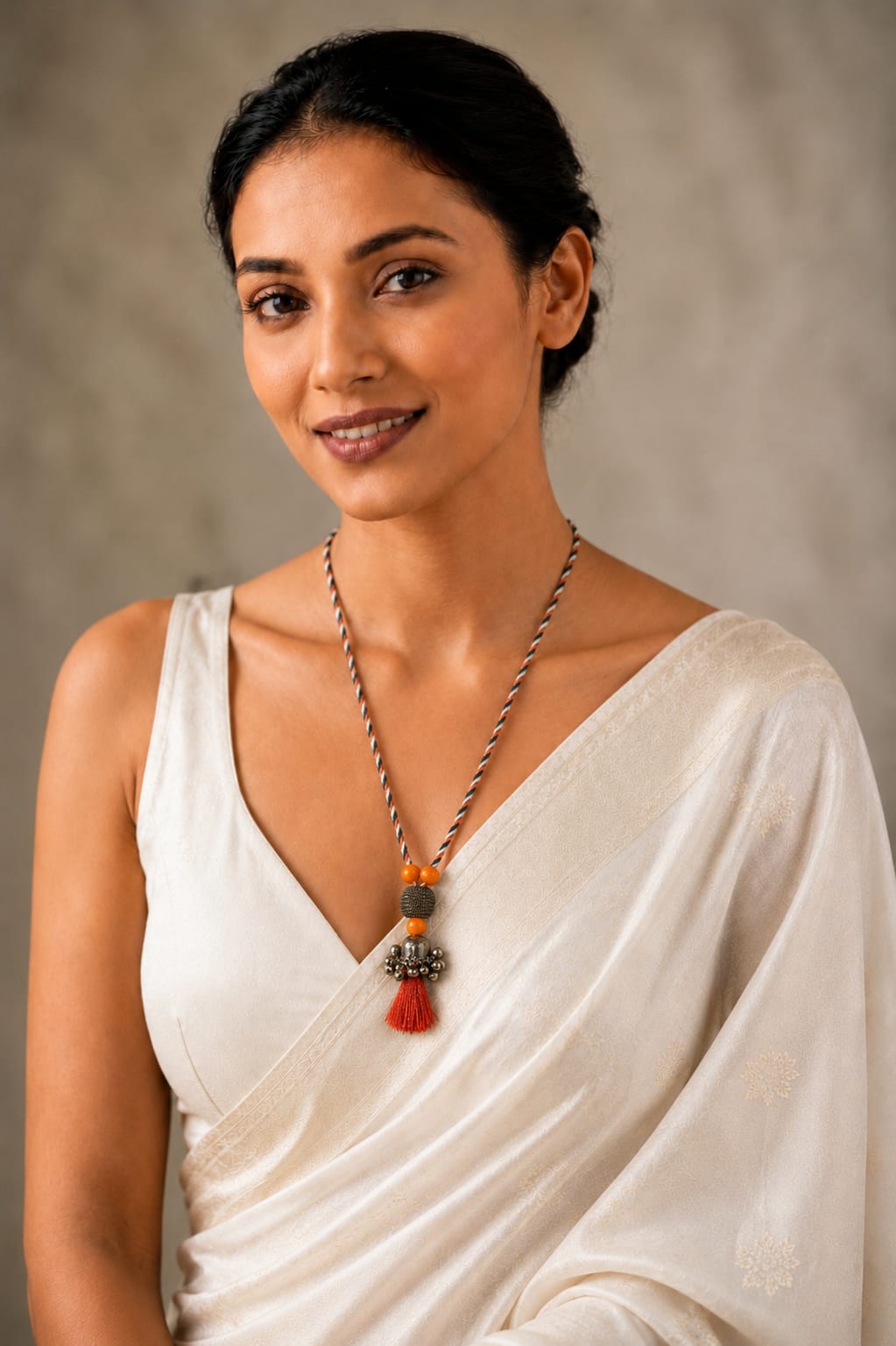 Yasmin Tricolour Cord Tassel Pendant Necklace