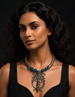 Oxidised Durga Warrior Torque Teal Bead Necklace