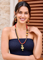 Kausar Long Multicolour Bead Pendant Necklace Set