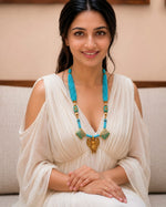 Turquoise Meenakari Durga Gold Bead Necklace