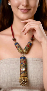 Nomadic Embroidered Cylinder Tribal necklace