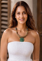 Rabia Green Disc Antique Gold Pendant Necklace
