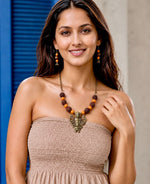 Brass Durga Multi-Arm Rudraksha Orange Bead Necklace
