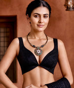 Meenal Oxidised Silver Enamel Mandala Torque Choker Necklace for Women
