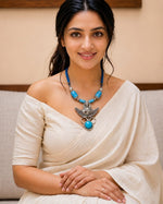 Oxidised Lakshmi Turquoise Barrel Bead Necklace