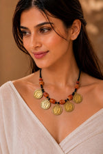 Queen's Gold Coin Carnelian Bead Necklace