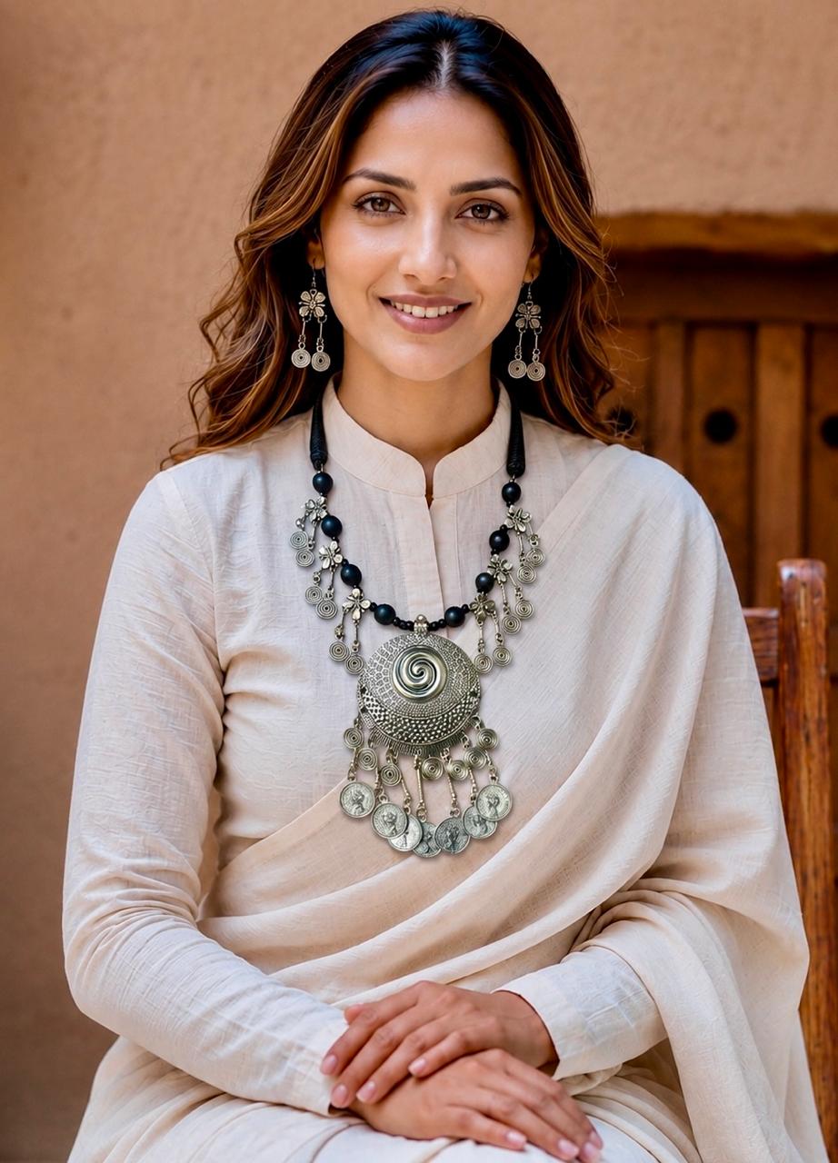Nargis Spiral Coin Statement Necklace Set
