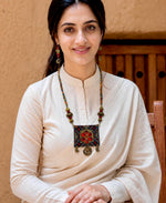 Banjara Red Enamel Square Pendant Tribal Necklace Set for Women