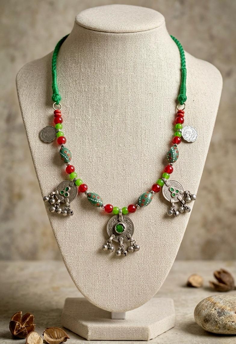 Meadow Bloom Green Coral Tribal Necklace
