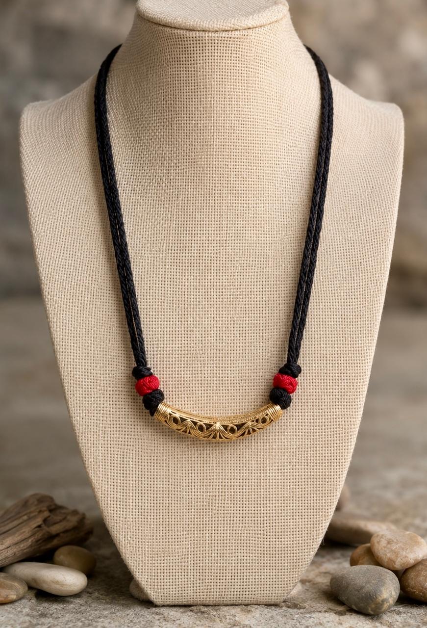 Rukmini Dhokra Brass Filigree Black Cord Choker Necklace for Women