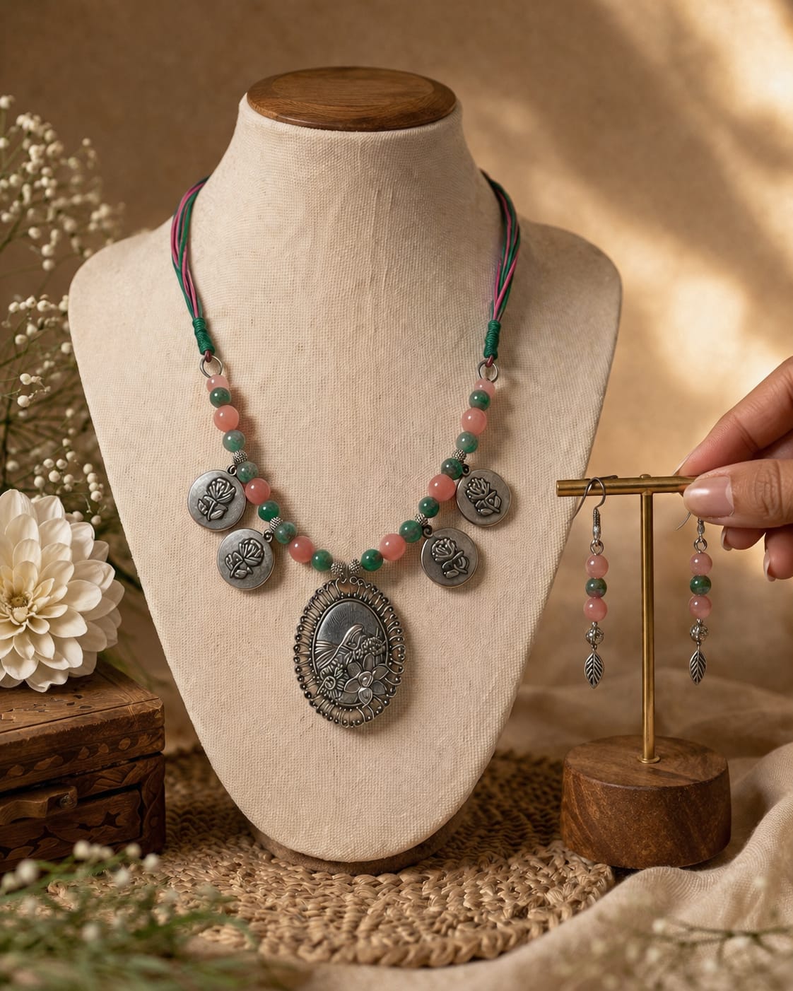 Parveen Rose Oval Pendant Necklace Set
