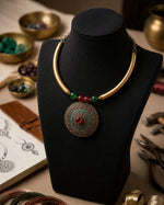 Tibetan Mandala Teal Enamel Torque Necklace
