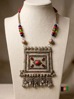 Afghan Kuchi Rectangle Multistone Chain Tassel Necklace