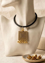 Antique Gold Chevron Engraved Square Ghungroo Choker