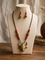 Gauri Dhokra Brass Bull Pendant Tribal Necklace Set for Women