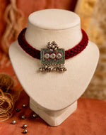 Cluster of ghungroo bells on an oxidised silver tribal choker, Rajasthani ornament made to sit high