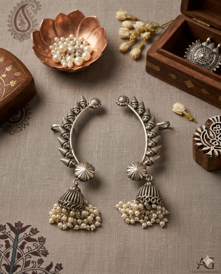 Spike Crown Pearl Jhumka Ear Cuff