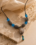 Sitara Blue Glass & Silver Filigree Necklace