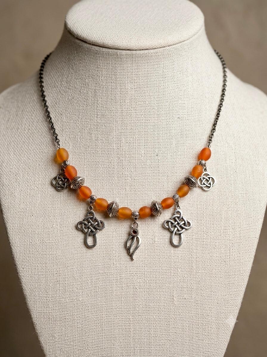 Celtic Knot Amber Glass Necklace