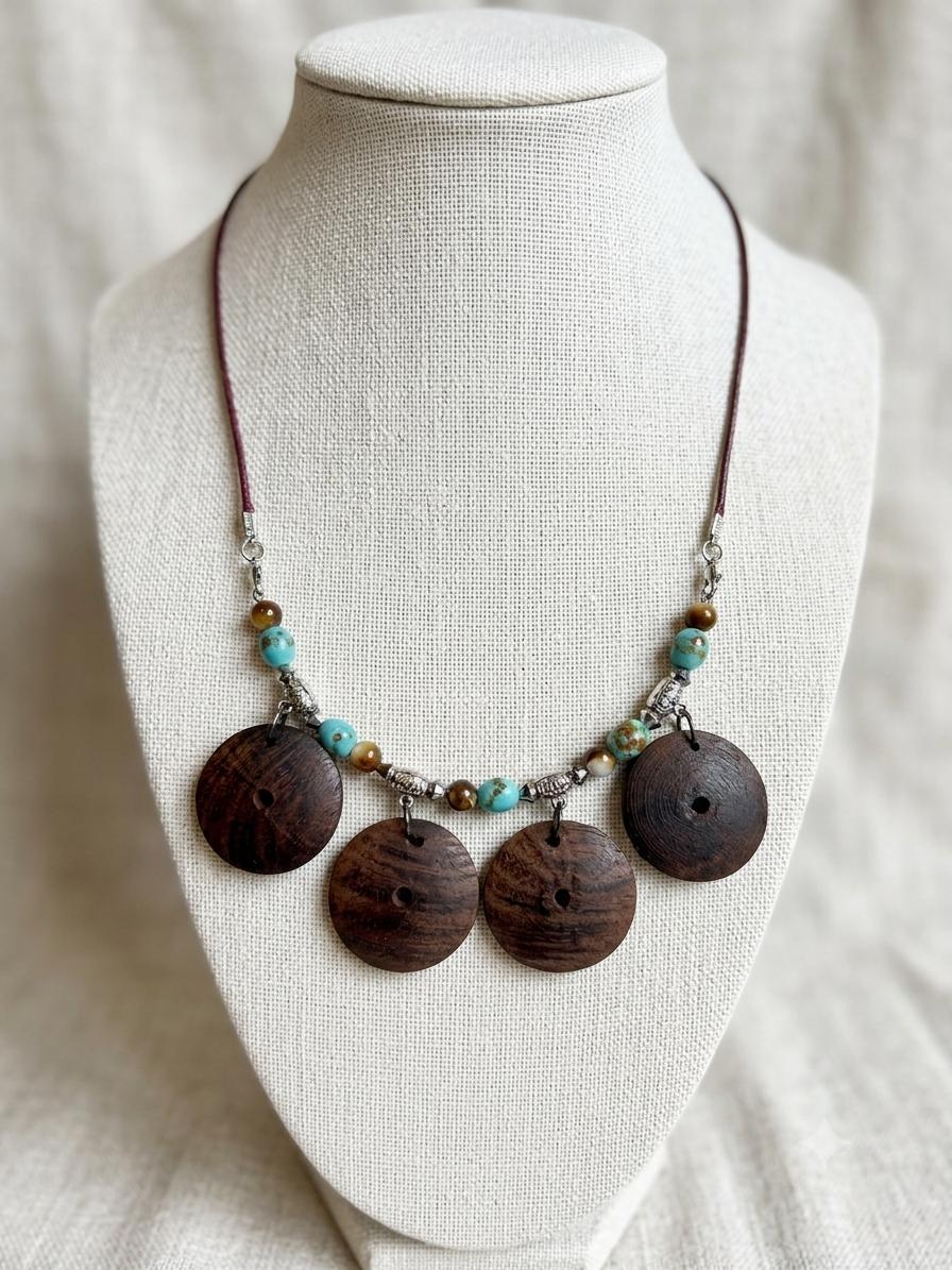 Driftwood & Turquoise Disc Necklace