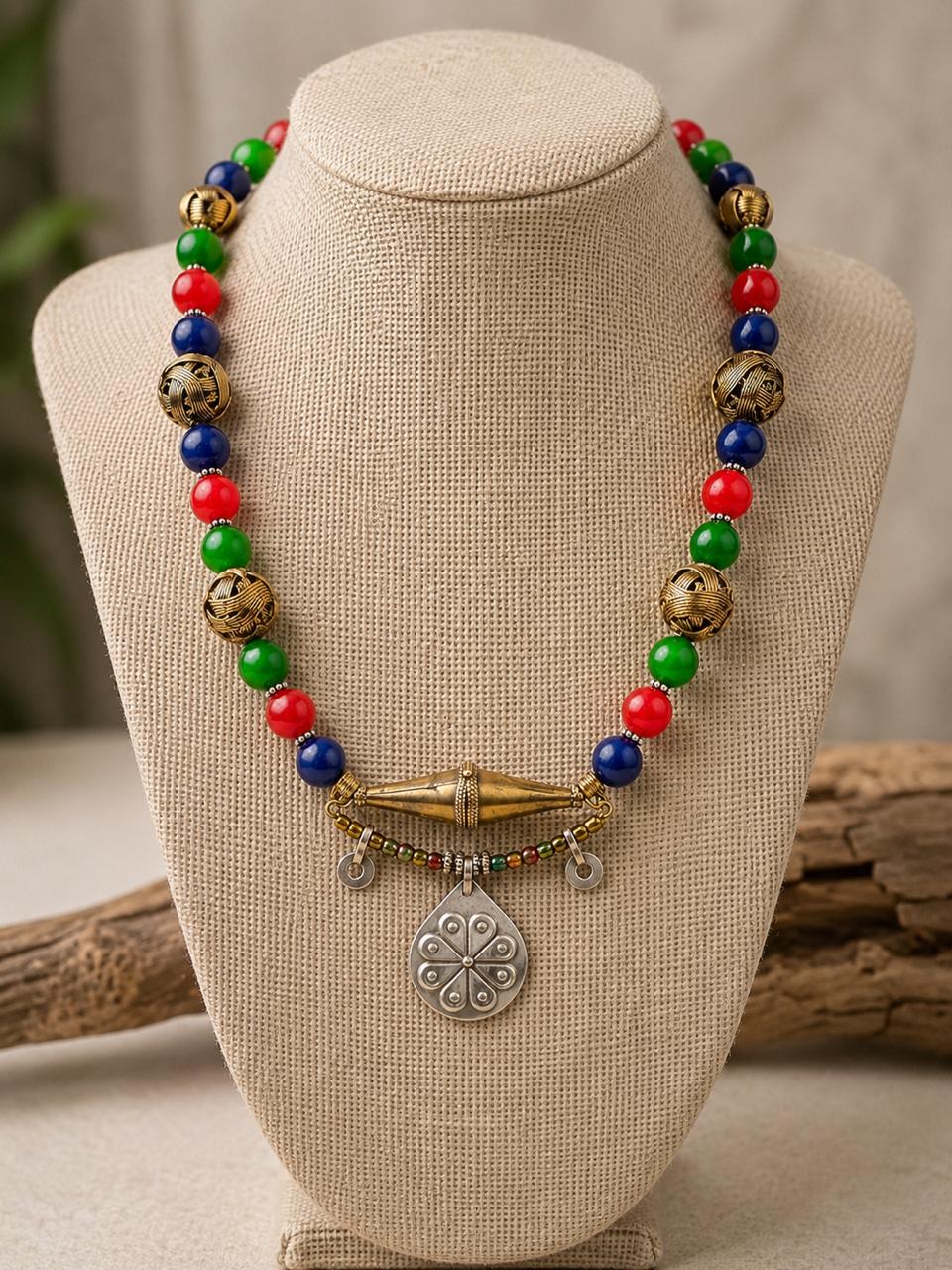 Shabana Multicolour Bead & Coin Drop Necklace