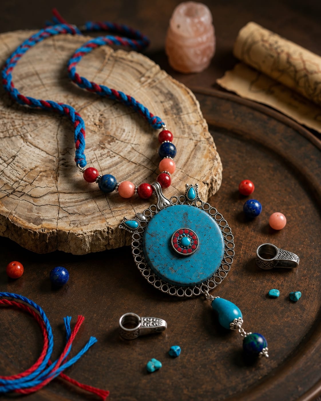 Tibetan Turquoise Disc Pendant Necklace