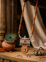 Terracotta Disc Oxidised Silver Bar Ghungroo Necklace