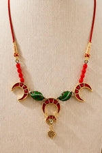 Chandrika Antique Gold Red Green Crescent Statement Necklace for Women