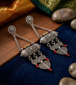 Taveez Oxidised Silver Amulet Chandelier Earrings