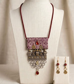 Fabric Tile Antique Gold Flower Ghungroo Necklace