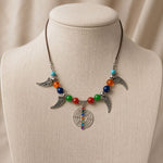 7 Chakra Dreamcatcher Silver Crescent Necklace
