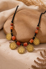 Queen's Gold Coin Carnelian Bead Necklace