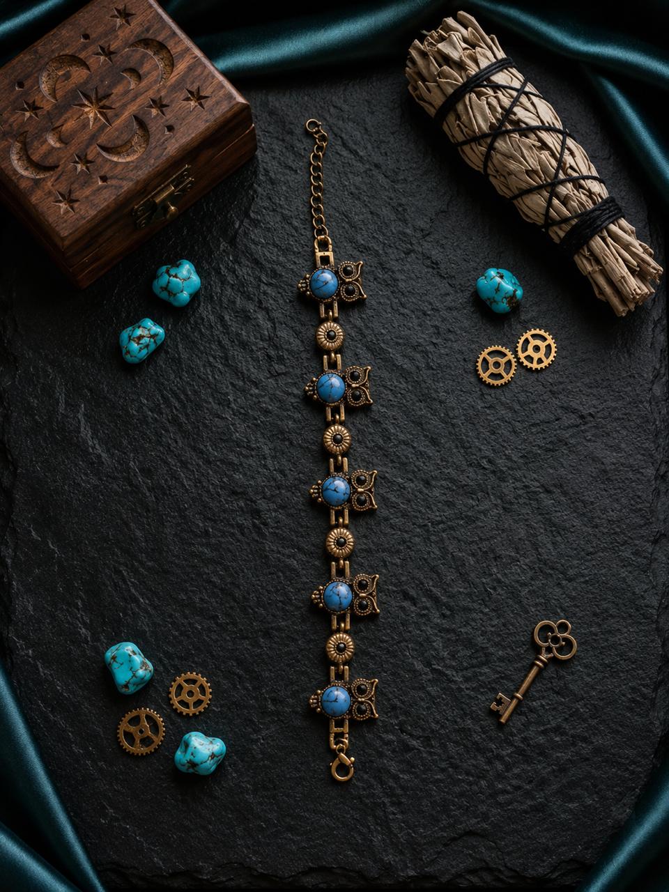 Tabassum Antique Owl Charm Bracelet