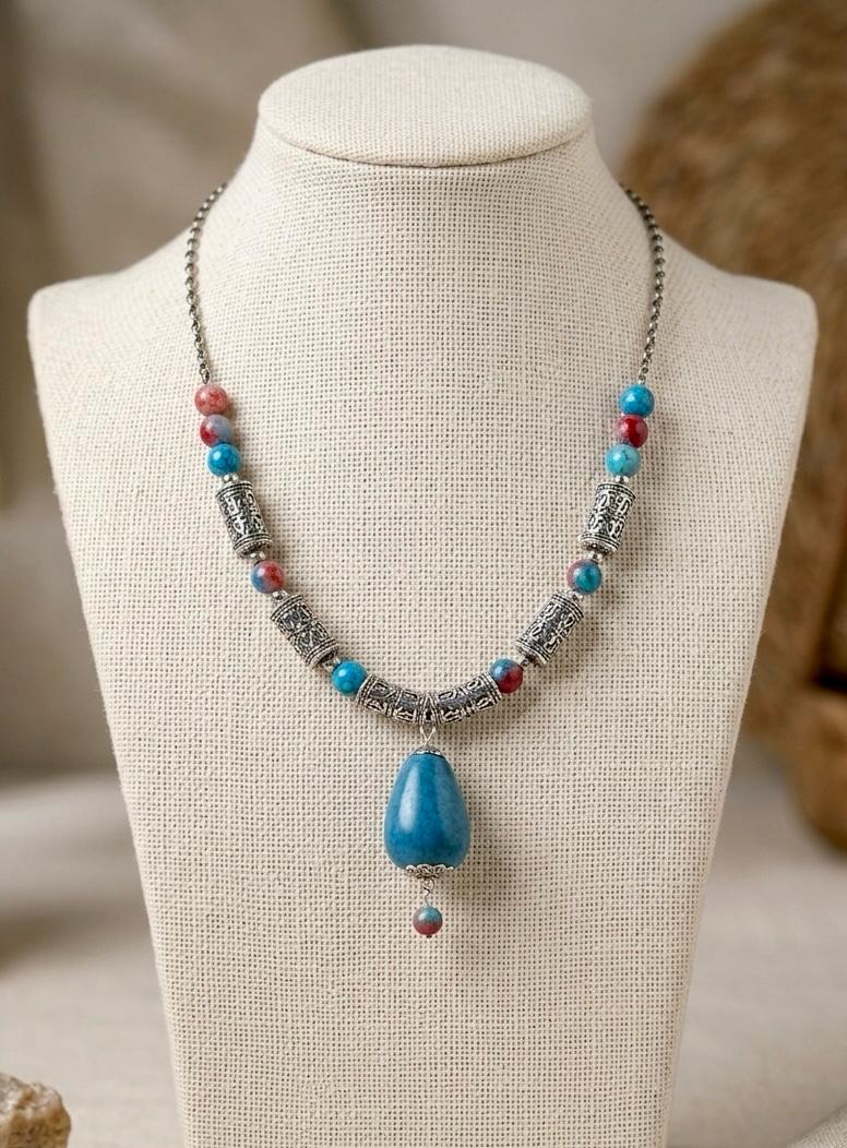 Zeenat Turquoise Drop Oxidised Silver Necklace