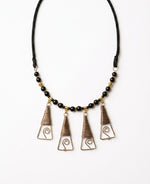 Brass Wire-Wrap Pyramid Fringe Onyx Bead Necklace