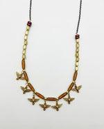 Antique Brass Eagle Bird Fringe Amber Bead Necklace