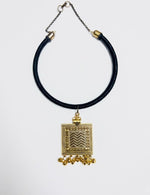 Antique Gold Chevron Engraved Square Ghungroo Choker
