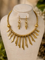 Suvarna Dhokra Brass Fringe Statement Necklace Set for Women