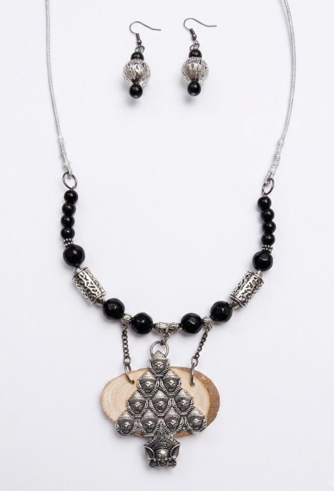 Gulnaar Oxidised Silver Filigree Bead Necklace Set