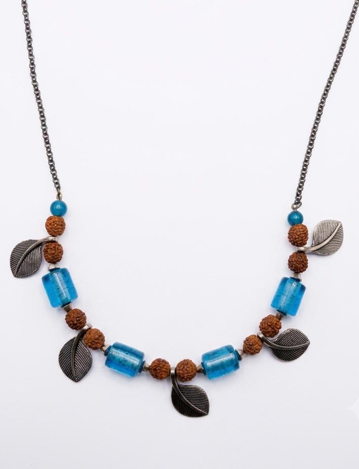 Indigo River Glass & Leaf Necklace