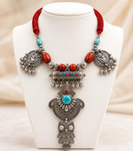 Afghan Tribal Owl Amulet Multistone Necklace