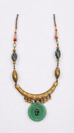 Rabia Green Disc Antique Gold Pendant Necklace