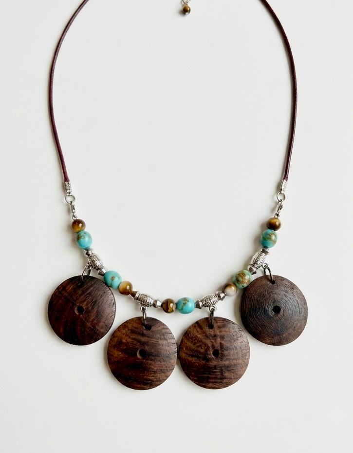 Driftwood & Turquoise Disc Necklace