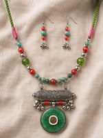 Meher Silver Multicolour Amulet Pendant Necklace Set